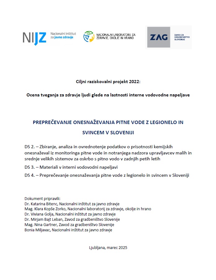 Preprečevanje onesnaževanja pitne vode z legionelo in svincem v Sloveniji Preprečevanje onesnaževanja pitne vode z legionelo in svincem v Sloveniji