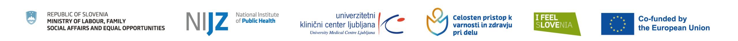 Pasica z logotipi MDDSZ, NIJZ, UKCL, projekta CP VZD, I FEEL SLO, EU cofunded